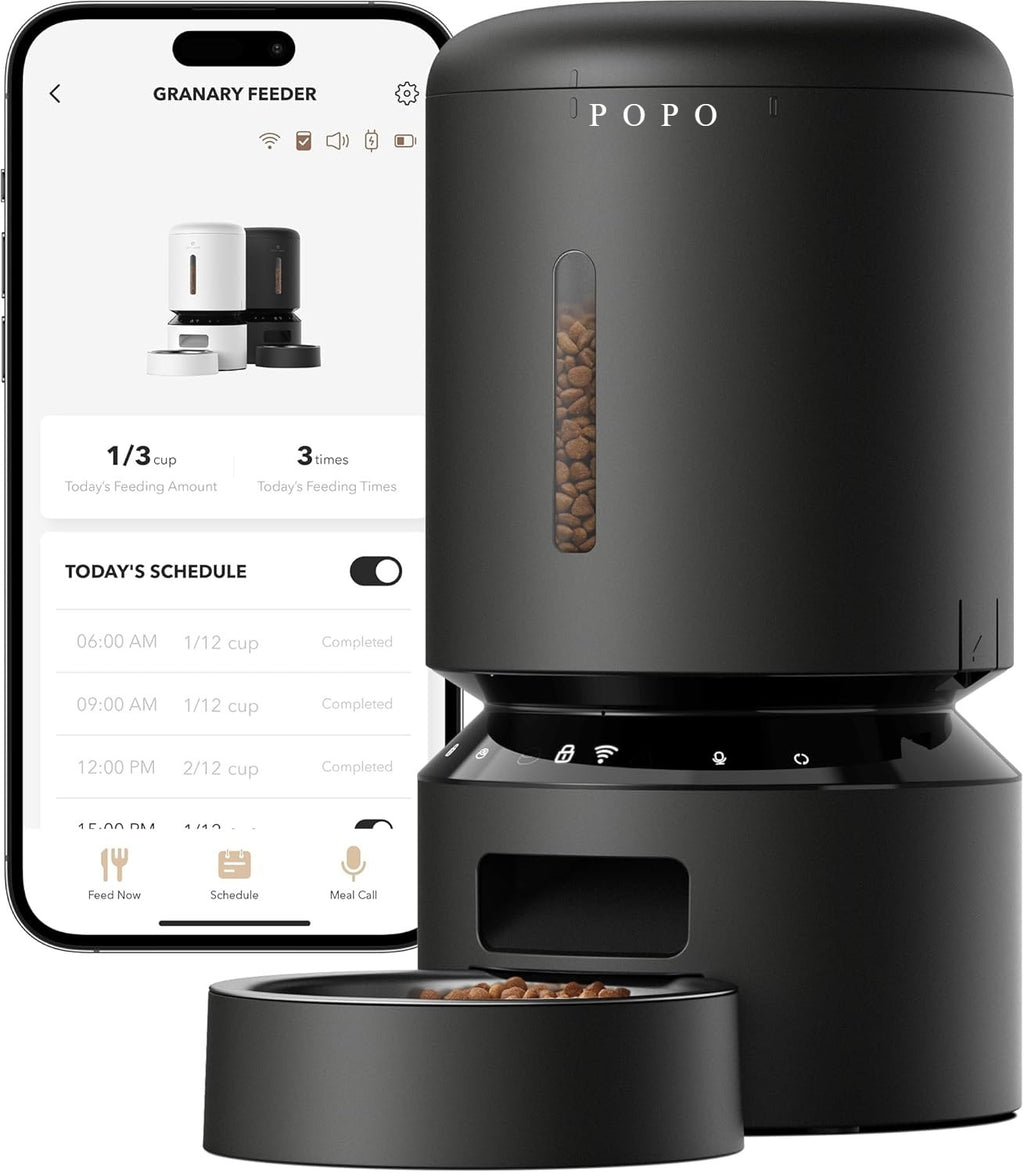 POPO Automatic Cat Feeder, 5G WiFi Pet Feeder with Freshness Preservation, Timed Cat Feeders for Dry Food, Up to 48 Portions 10 Meals Per Day, Granary Pet Feeder for Cat/Dog