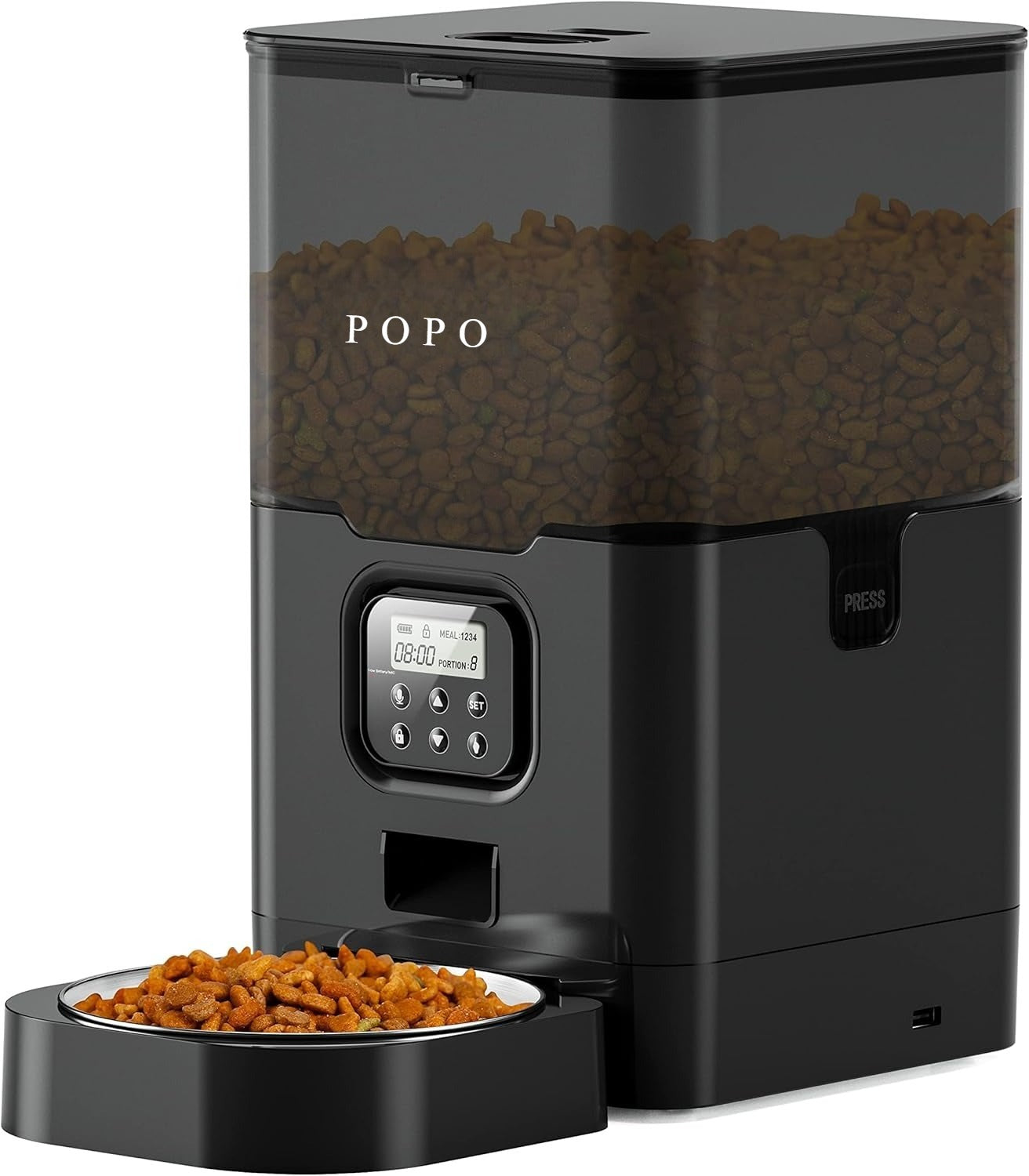 POPO Cat Dry Food Dispenser with Timer, Automatic Cat Feeders with Desiccant Bag, Programmable Portion Size Control 4 Meals Per Day, 10s Voice Recorder