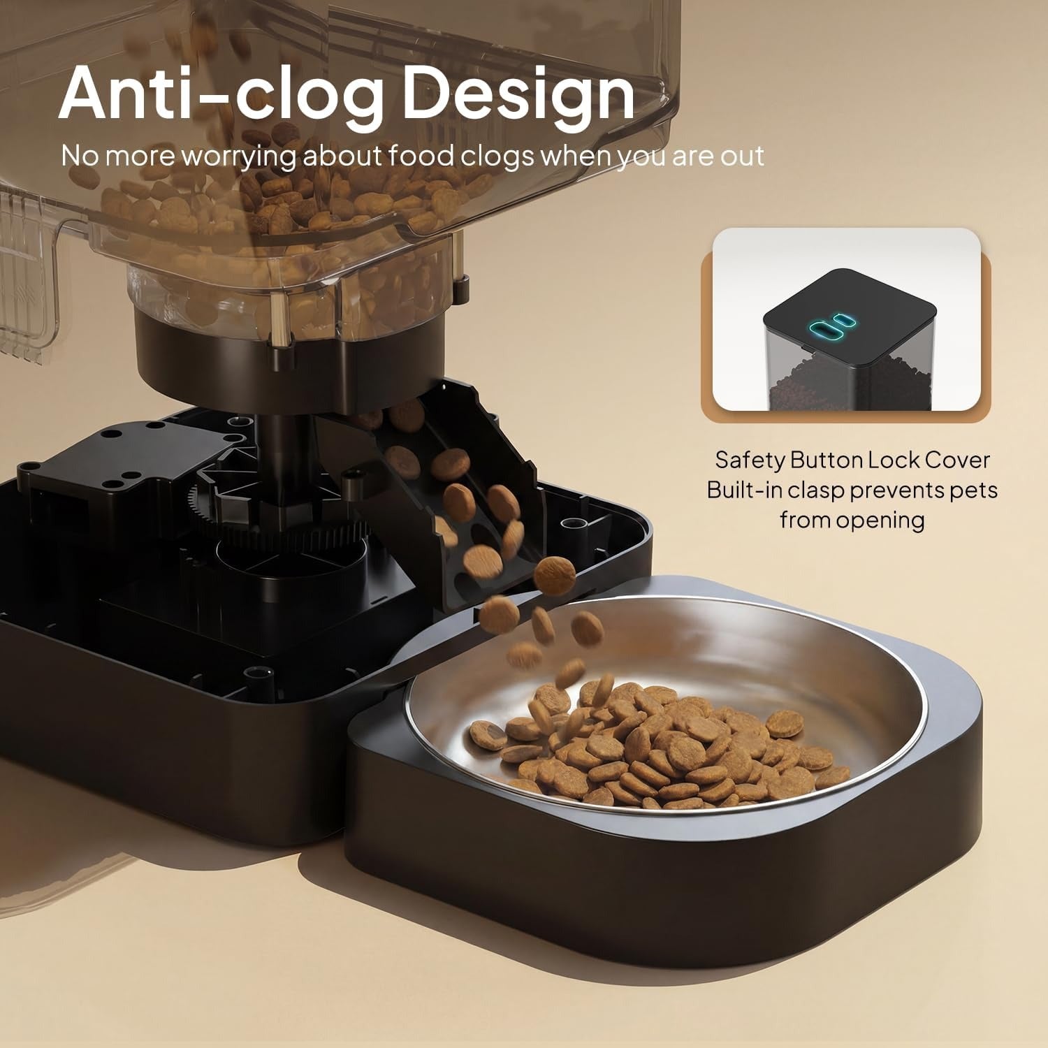 POPO Cat Dry Food Dispenser with Timer, Automatic Cat Feeders with Desiccant Bag, Programmable Portion Size Control 4 Meals Per Day, 10s Voice Recorder
