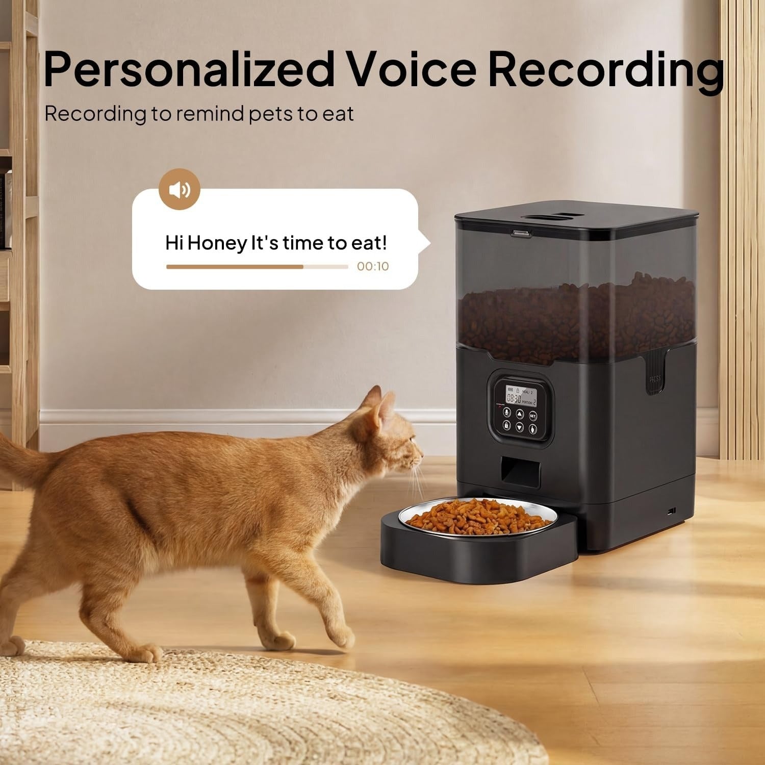 POPO Cat Dry Food Dispenser with Timer, Automatic Cat Feeders with Desiccant Bag, Programmable Portion Size Control 4 Meals Per Day, 10s Voice Recorder