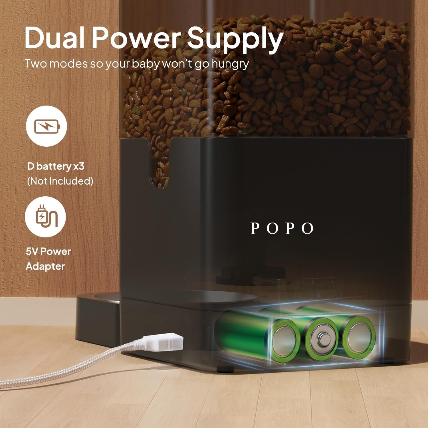 POPO Cat Dry Food Dispenser with Timer, Automatic Cat Feeders with Desiccant Bag, Programmable Portion Size Control 4 Meals Per Day, 10s Voice Recorder