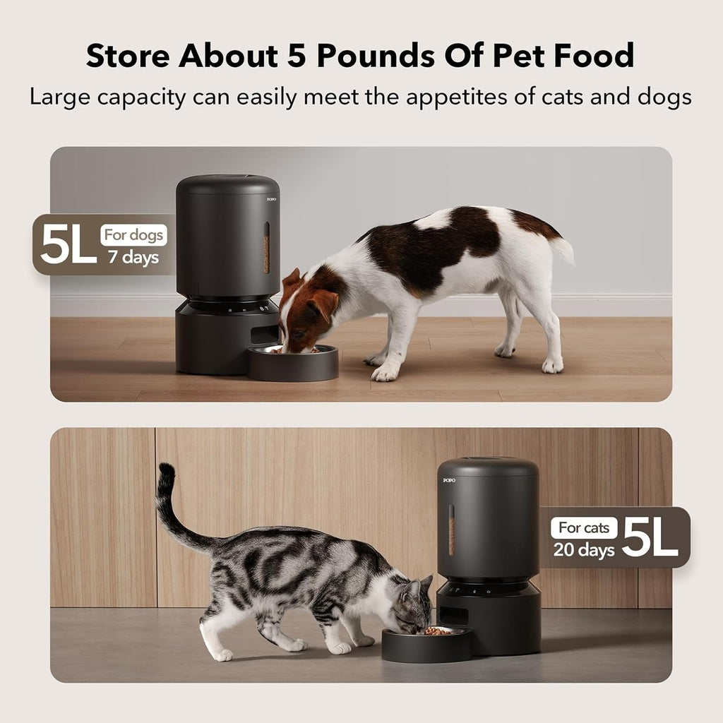 POPO Automatic Cat Feeder, 5G WiFi Pet Feeder with Freshness Preservation, Timed Cat Feeders for Dry Food, Up to 48 Portions 10 Meals Per Day, Granary Pet Feeder for Cat/Dog