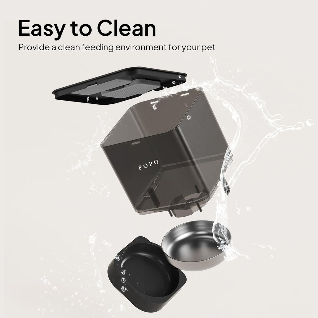 POPO Cat Dry Food Dispenser with Timer, Automatic Cat Feeders with Desiccant Bag, Programmable Portion Size Control 4 Meals Per Day, 10s Voice Recorder