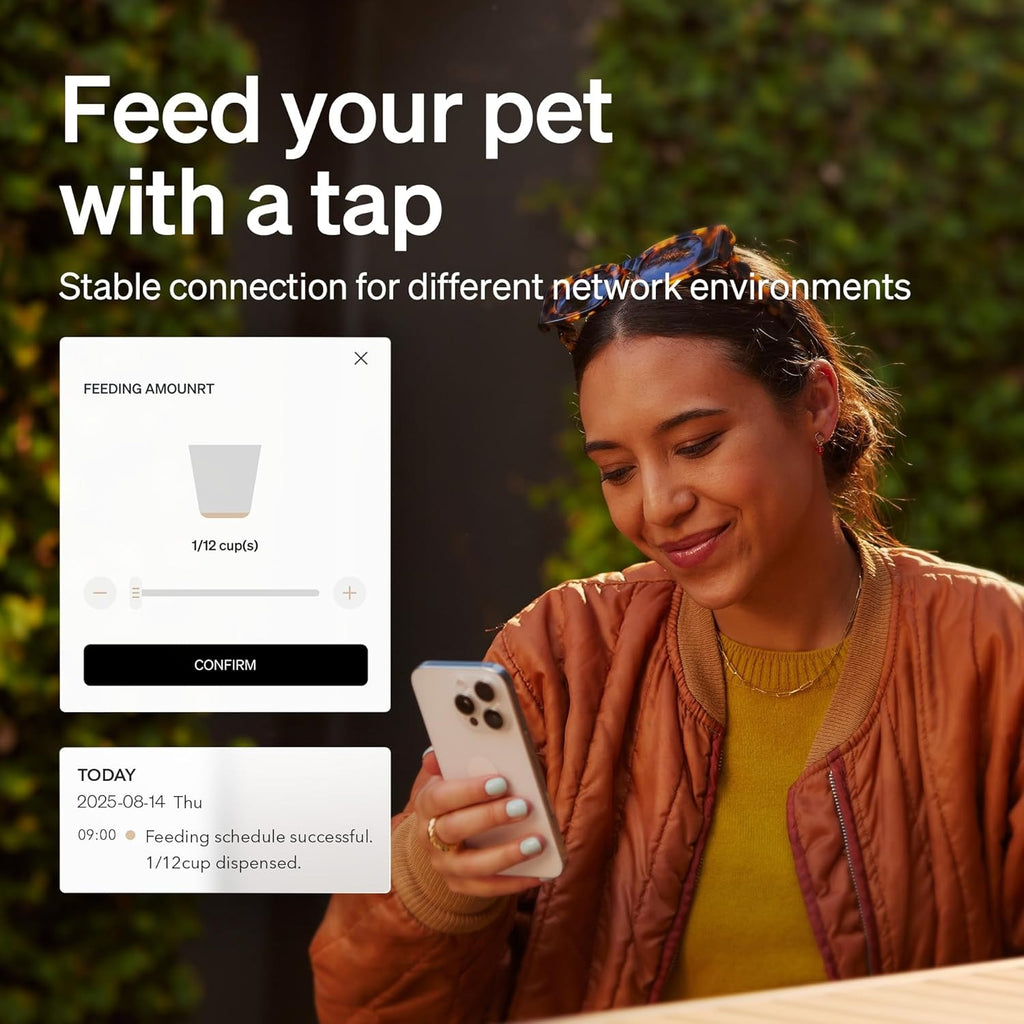 POPO Automatic Cat Feeder, 5G WiFi Pet Feeder with Freshness Preservation, Timed Cat Feeders for Dry Food, Up to 48 Portions 10 Meals Per Day, Granary Pet Feeder for Cat/Dog