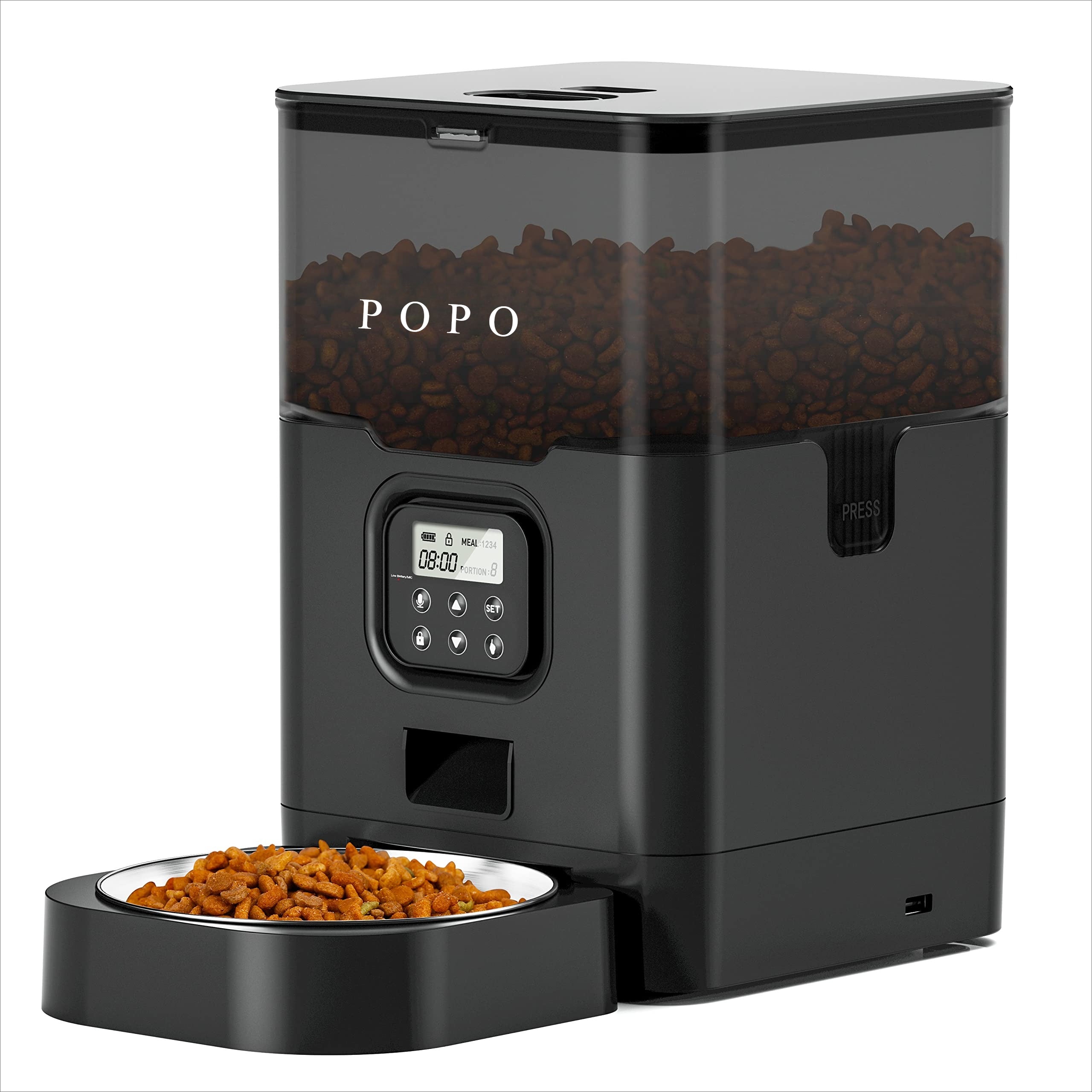 POPO Cat Dry Food Dispenser with Timer, Automatic Cat Feeders with Desiccant Bag, Programmable Portion Size Control 4 Meals Per Day, 10s Voice Recorder