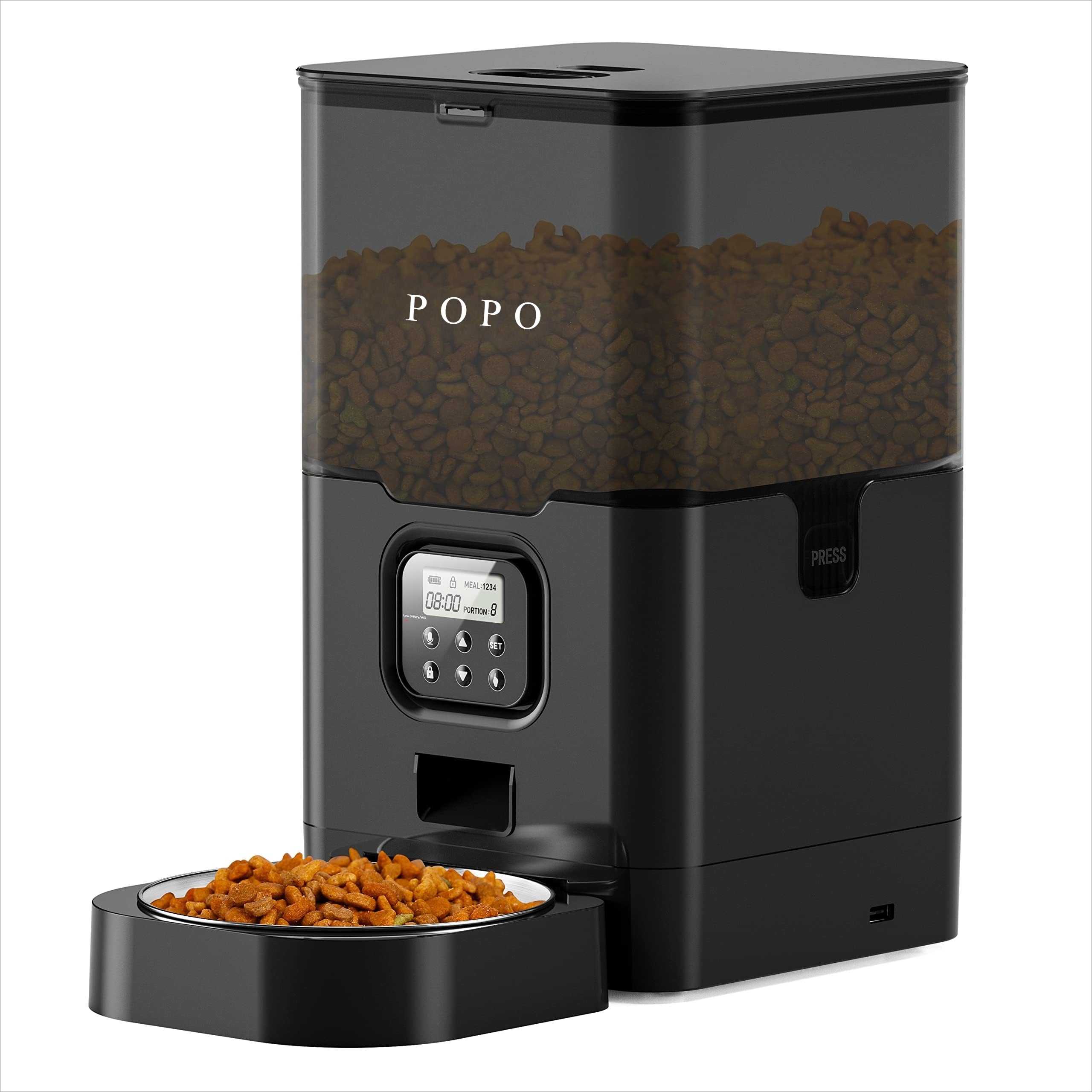 POPO Cat Dry Food Dispenser with Timer, Automatic Cat Feeders with Desiccant Bag, Programmable Portion Size Control 4 Meals Per Day, 10s Voice Recorder