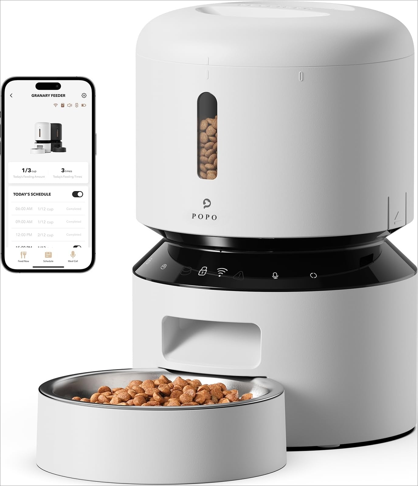 POPO Automatic Cat Feeder, 5G WiFi Pet Feeder with Freshness Preservation, Timed Cat Feeders for Dry Food, Up to 48 Portions 10 Meals Per Day, Granary Pet Feeder for Cat/Dog