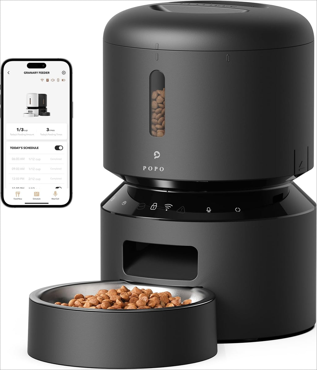 POPO Automatic Cat Feeder, 5G WiFi Pet Feeder with Freshness Preservation, Timed Cat Feeders for Dry Food, Up to 48 Portions 10 Meals Per Day, Granary Pet Feeder for Cat/Dog