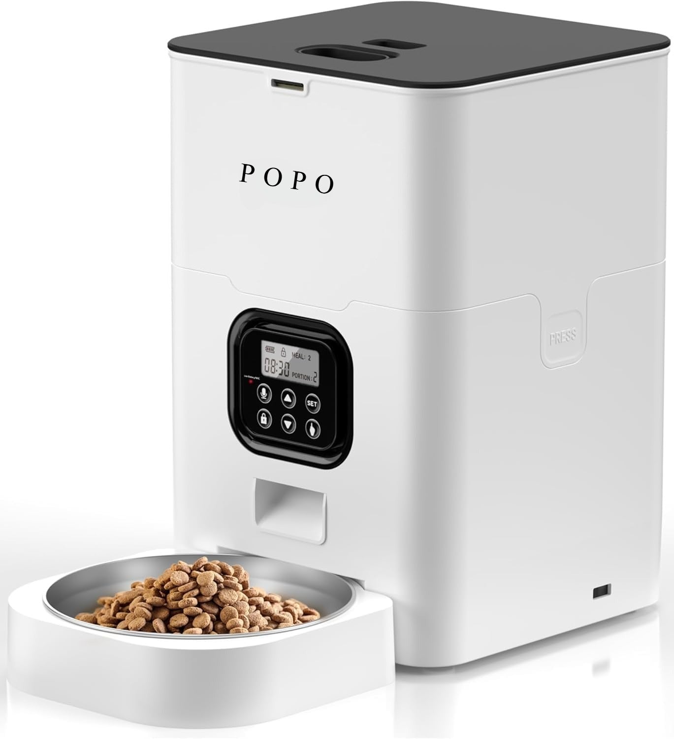 POPO Cat Dry Food Dispenser with Timer, Automatic Cat Feeders with Desiccant Bag, Programmable Portion Size Control 4 Meals Per Day, 10s Voice Recorder