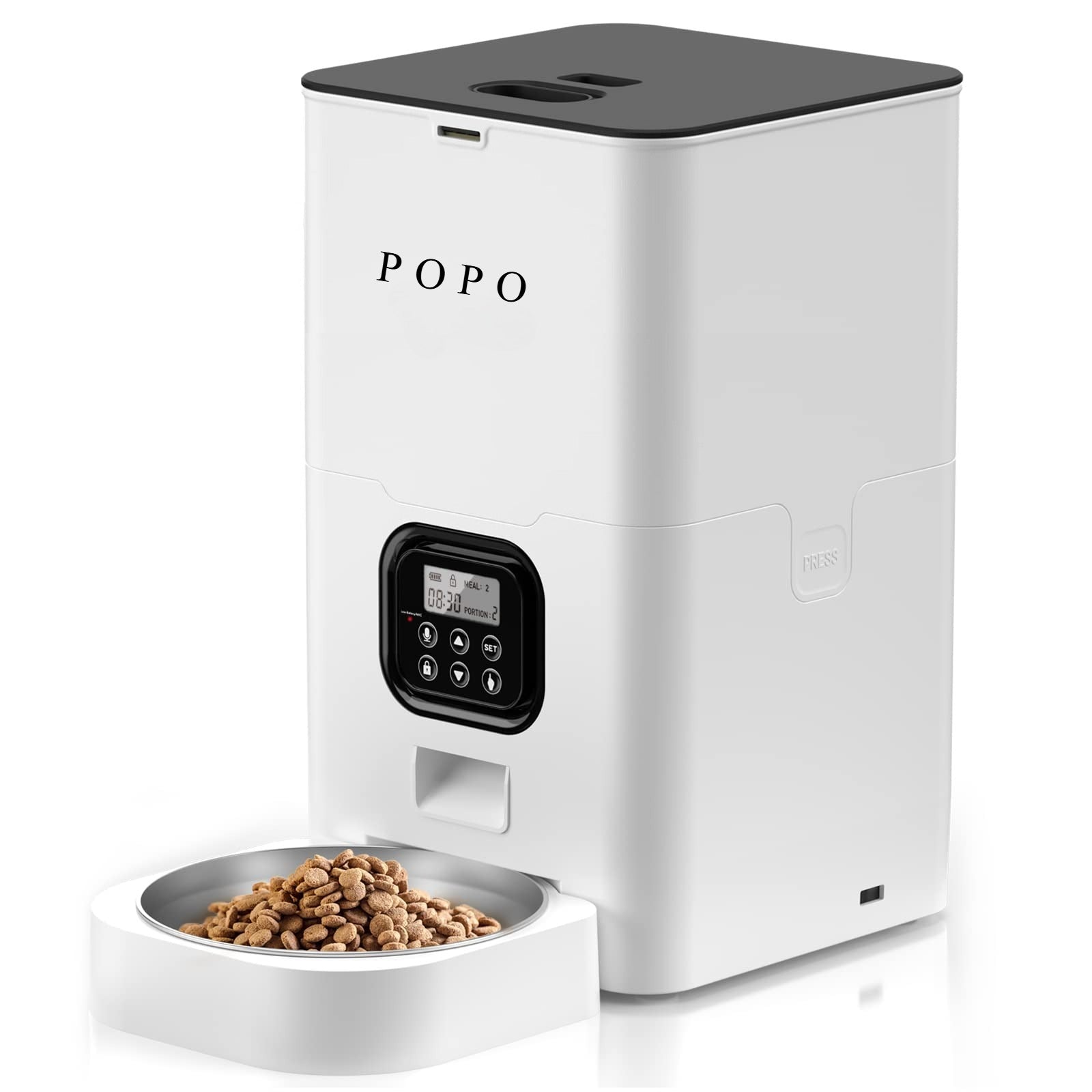 POPO Cat Dry Food Dispenser with Timer, Automatic Cat Feeders with Desiccant Bag, Programmable Portion Size Control 4 Meals Per Day, 10s Voice Recorder