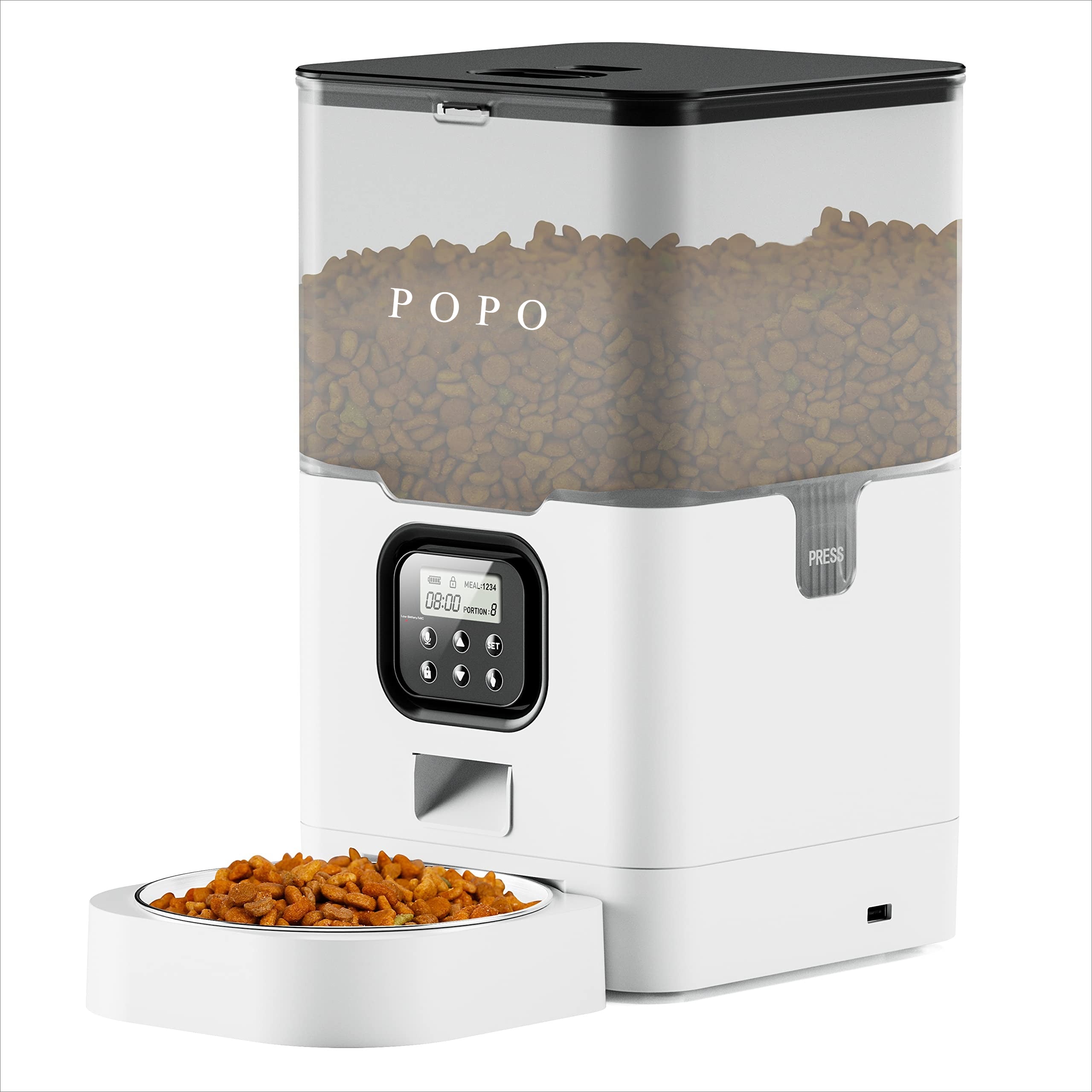 POPO Cat Dry Food Dispenser with Timer, Automatic Cat Feeders with Desiccant Bag, Programmable Portion Size Control 4 Meals Per Day, 10s Voice Recorder
