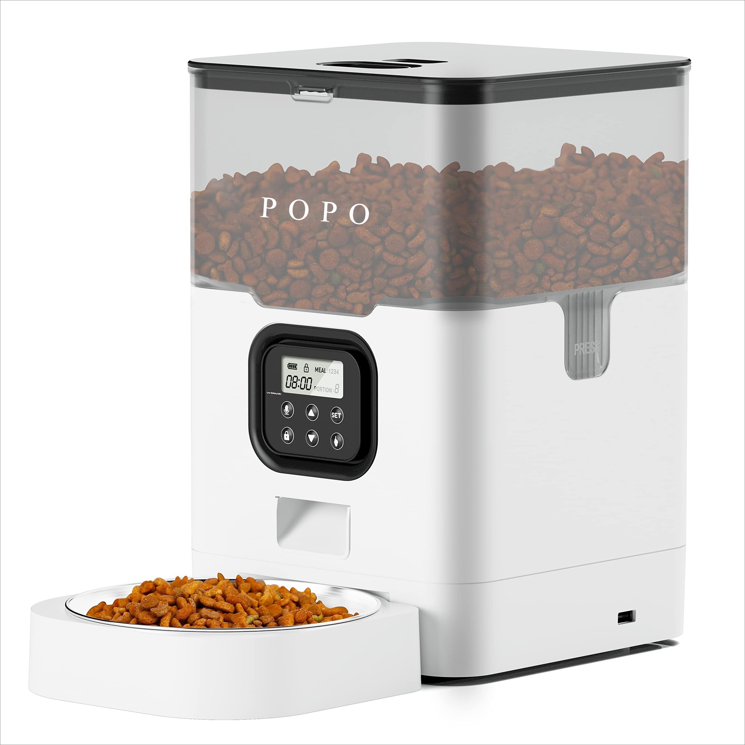 POPO Cat Dry Food Dispenser with Timer, Automatic Cat Feeders with Desiccant Bag, Programmable Portion Size Control 4 Meals Per Day, 10s Voice Recorder